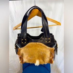 Diane Gail Designs Leather & Springbok Antelope Fur Shoulder Bag Satchel.